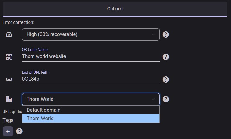 Selecting the domain from a select box in the generator